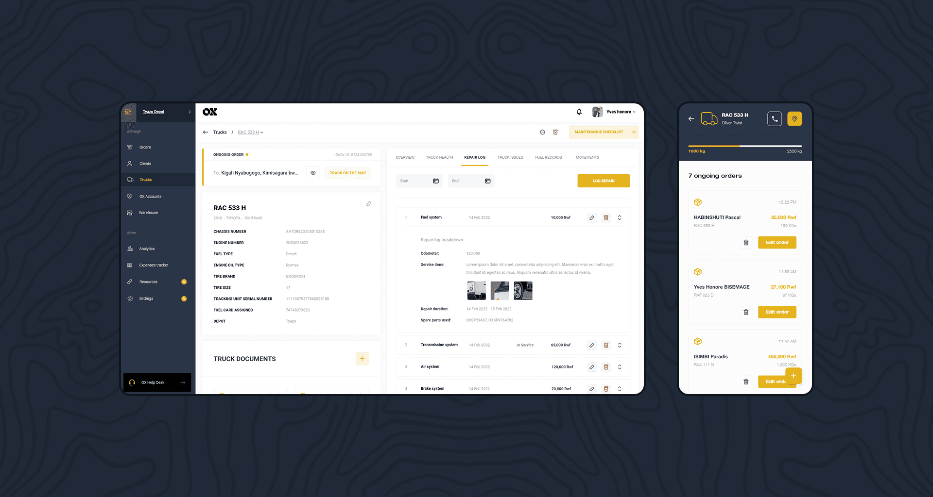 OX freight logistics management dashboard